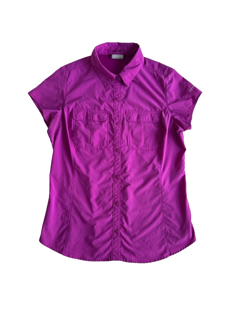COLUMBIA Womens Omni Shade Granola Girl Shirt Pink Hiking Outdoorsy Athleisure L